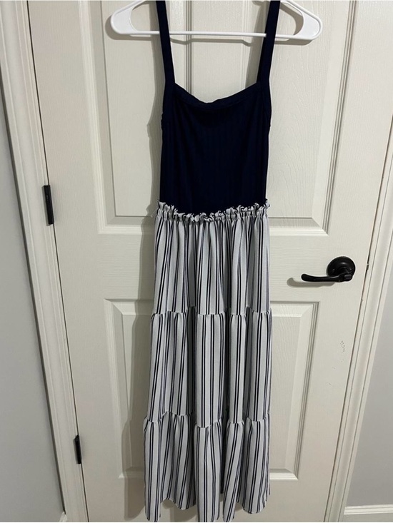 Love Squared Dresses & Skirts - Love Squared Navy Top White and Navy Striped Tiered Maxi Dress